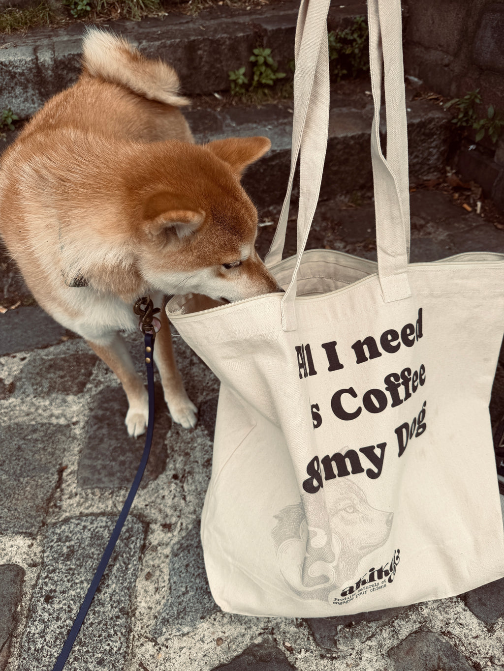 Le Grand Tote Bag XXL en Coton Bio – "Coffee & Dog"