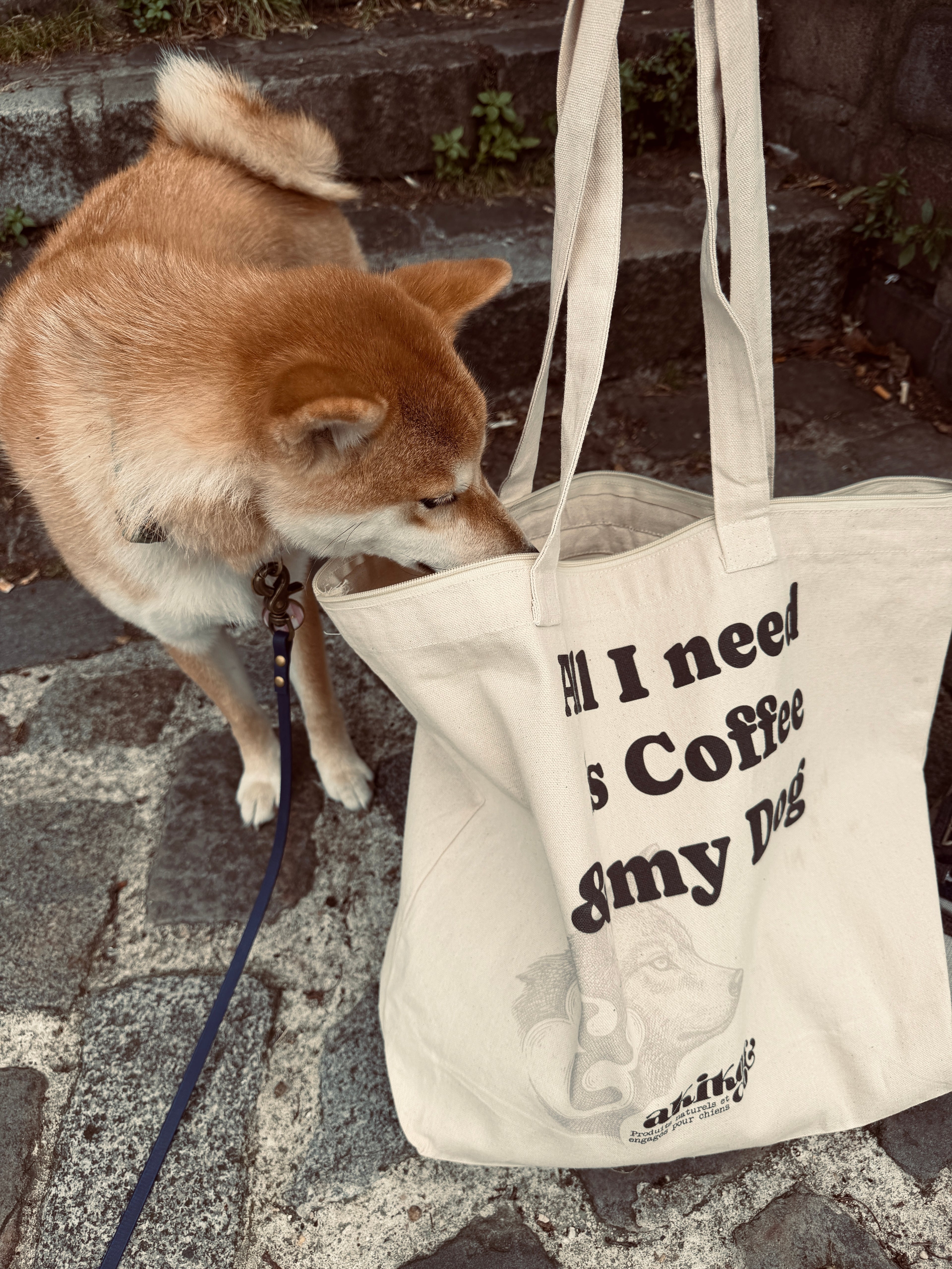 Le Grand Tote Bag XXL en Coton Bio – "Coffee & Dog"