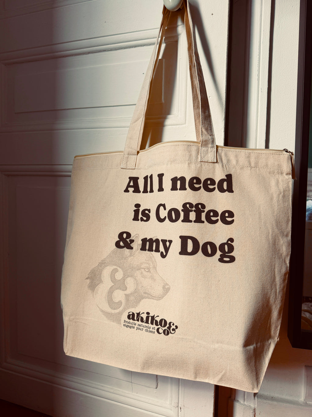 Le Grand Tote Bag XXL en Coton Bio – "Coffee & Dog"