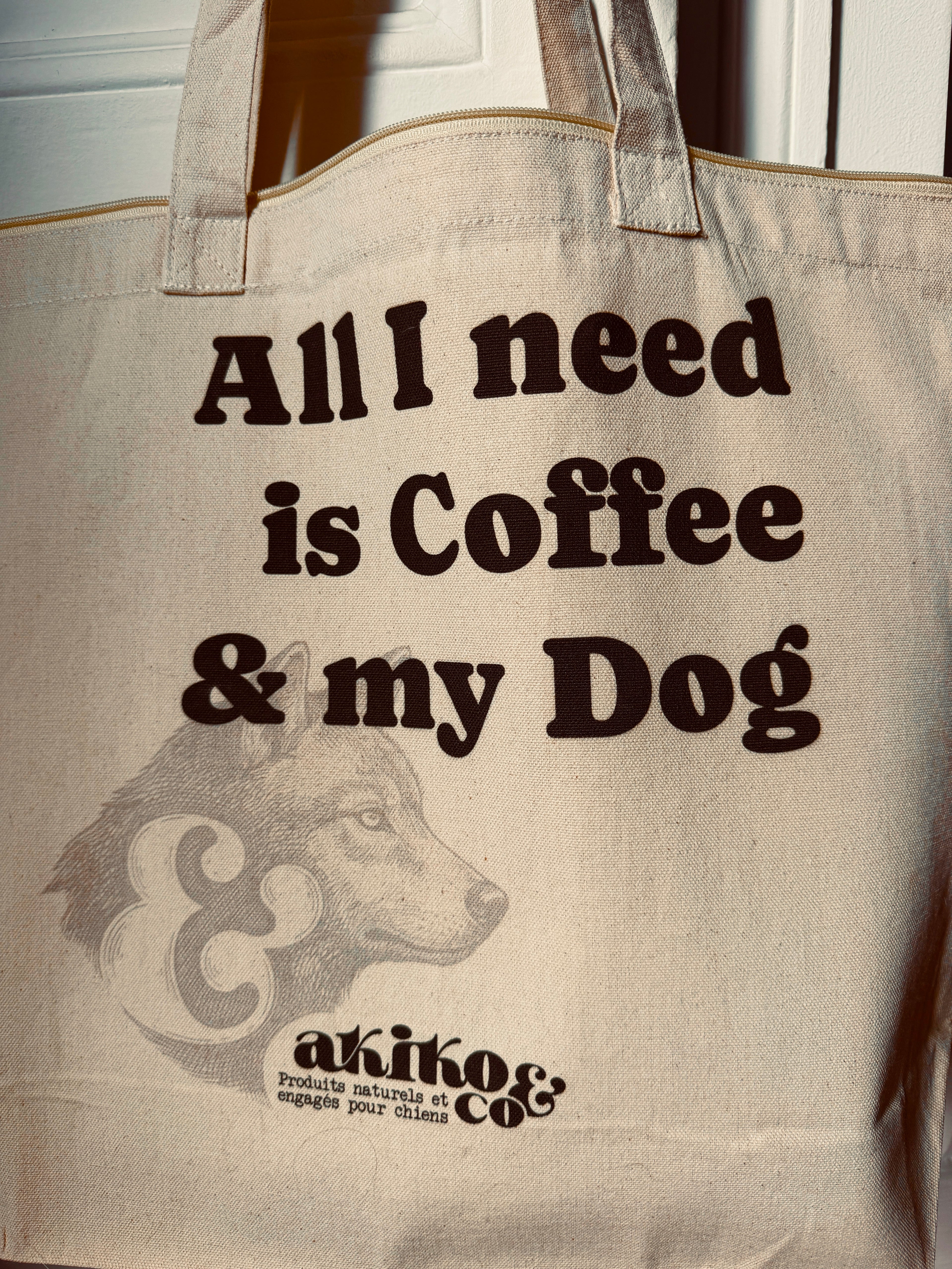 Le Grand Tote Bag XXL en Coton Bio – "Coffee & Dog"