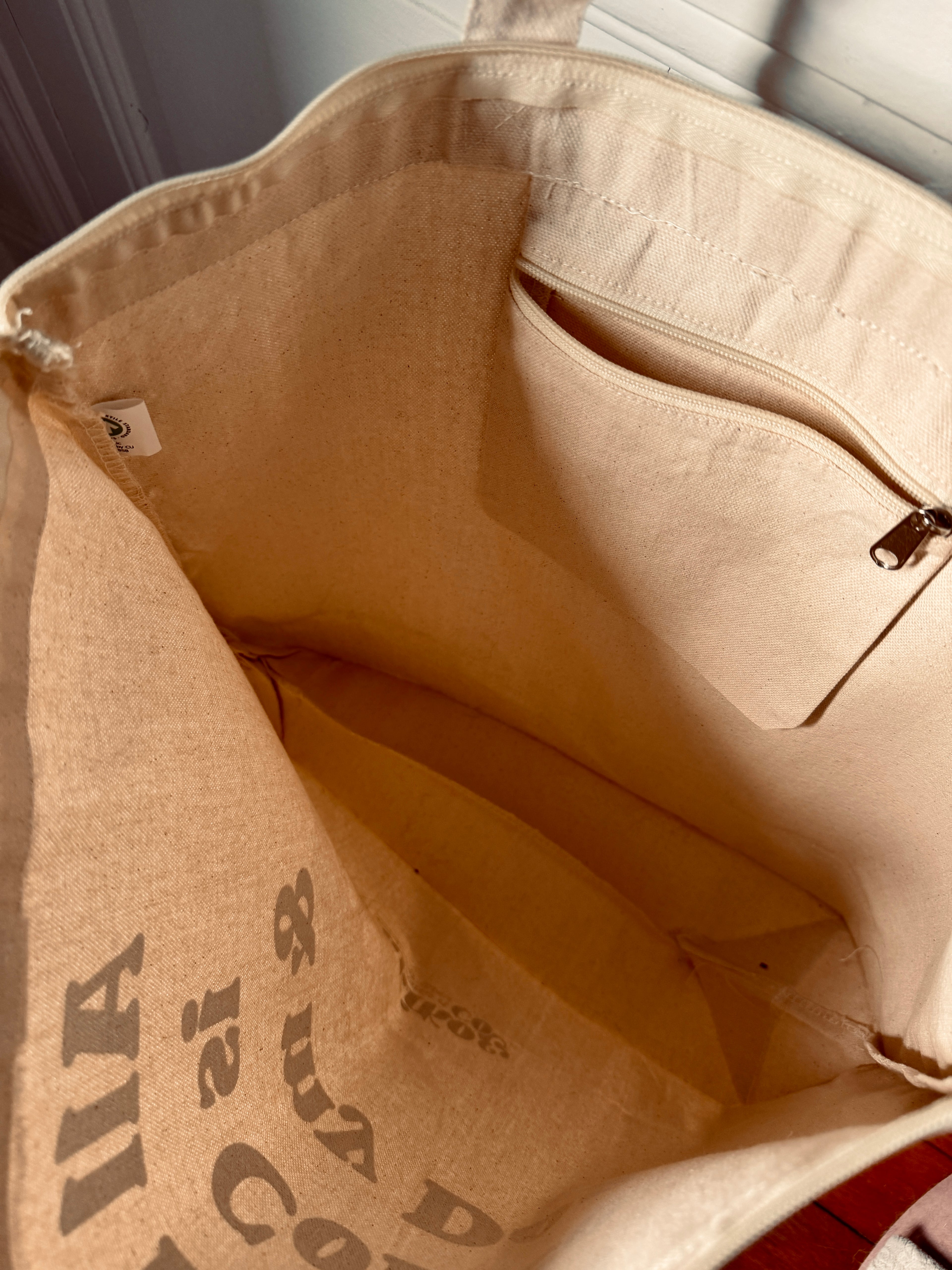 Le Grand Tote Bag XXL en Coton Bio – "Coffee & Dog"
